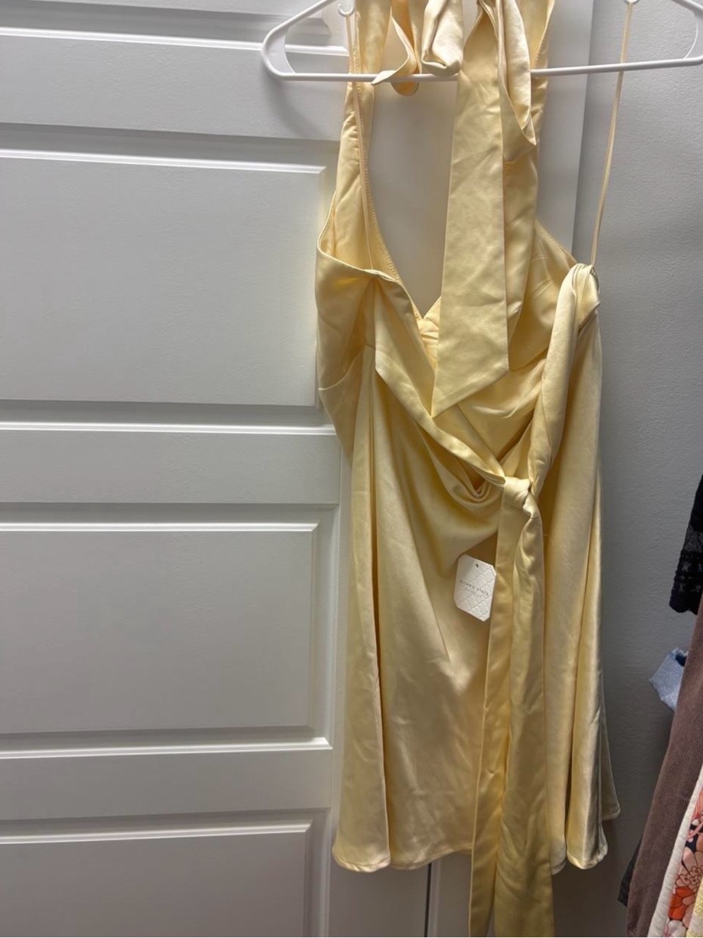Altar'd State Pale Yellow Satin Halter Mini Dress - Picture 3 of 4